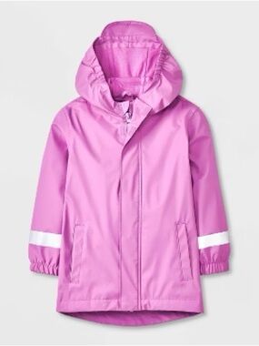 Cat & Jack Girls' Hooded Raincoat - Bright Pink with Reflective Stripes